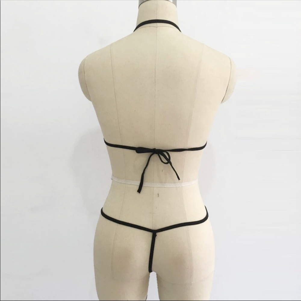 Black mesh 2 piece lingerie set thong/ bra - Picture 3 of 7